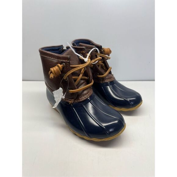 Sperry Top Sider Saltwater Kids Size 9M Duck Rain Boots Tan/Navy Blue CG55203A - Picture 1 of 7